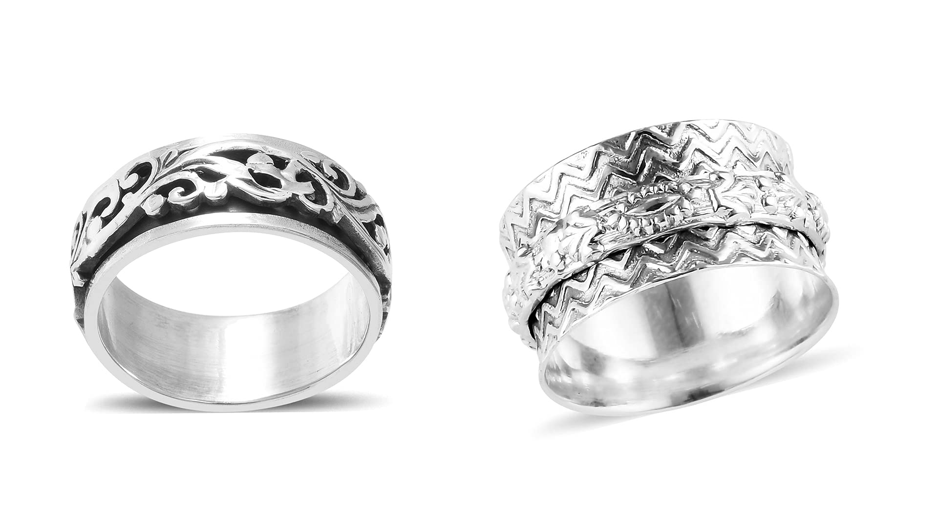 SHOP LC DELIVERING JOY 925 Sterling Silver Stylish Unique Stress Relieving Meditation Boho Handmade Spinner Band Ring Jewelry Size 10