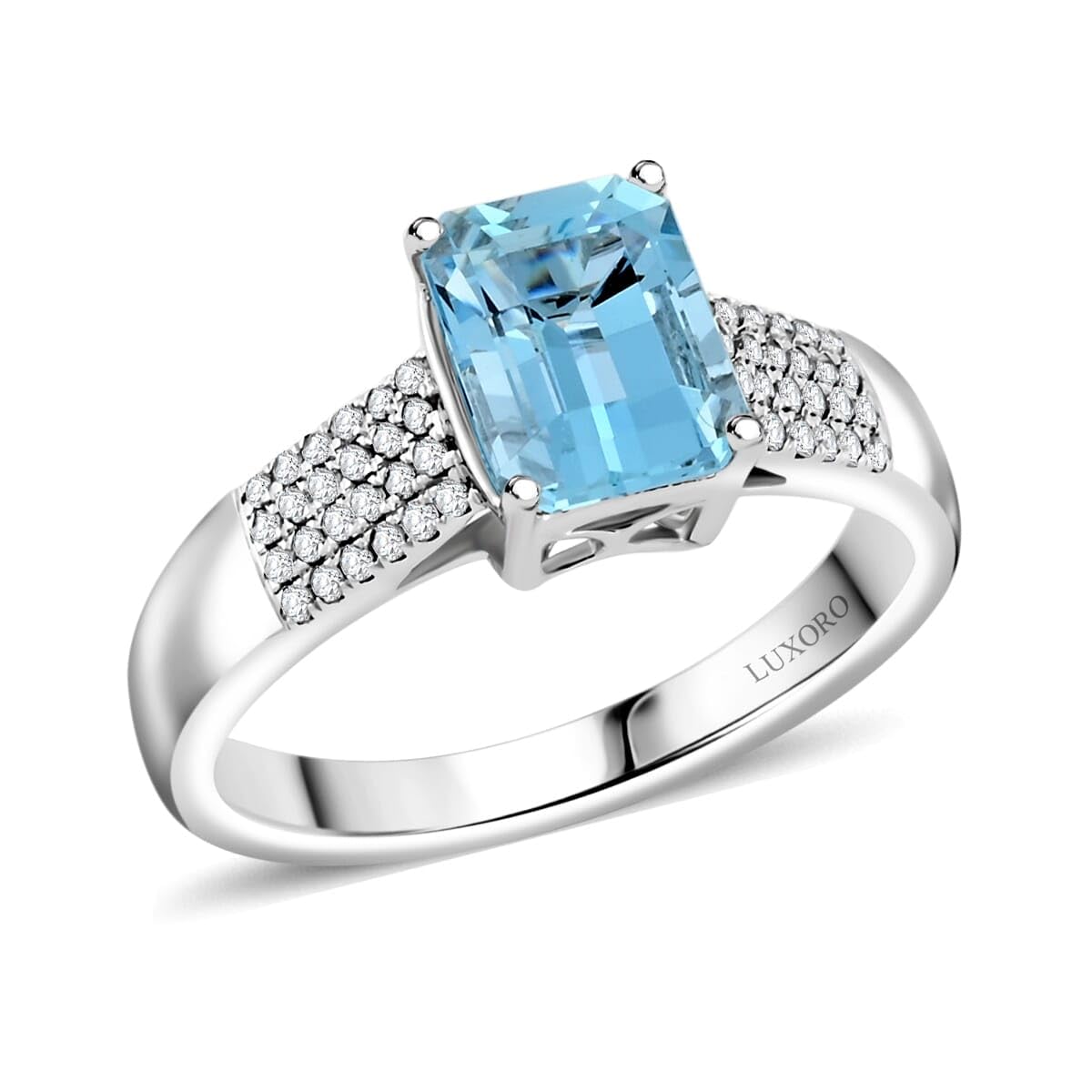 SHOP LC DELIVERING JOY AAA Aquamarine 14K White Gold Ring for Women Jewelry Birthday Christmas Gifts G-H Color I2 Clarity Ct 1.75