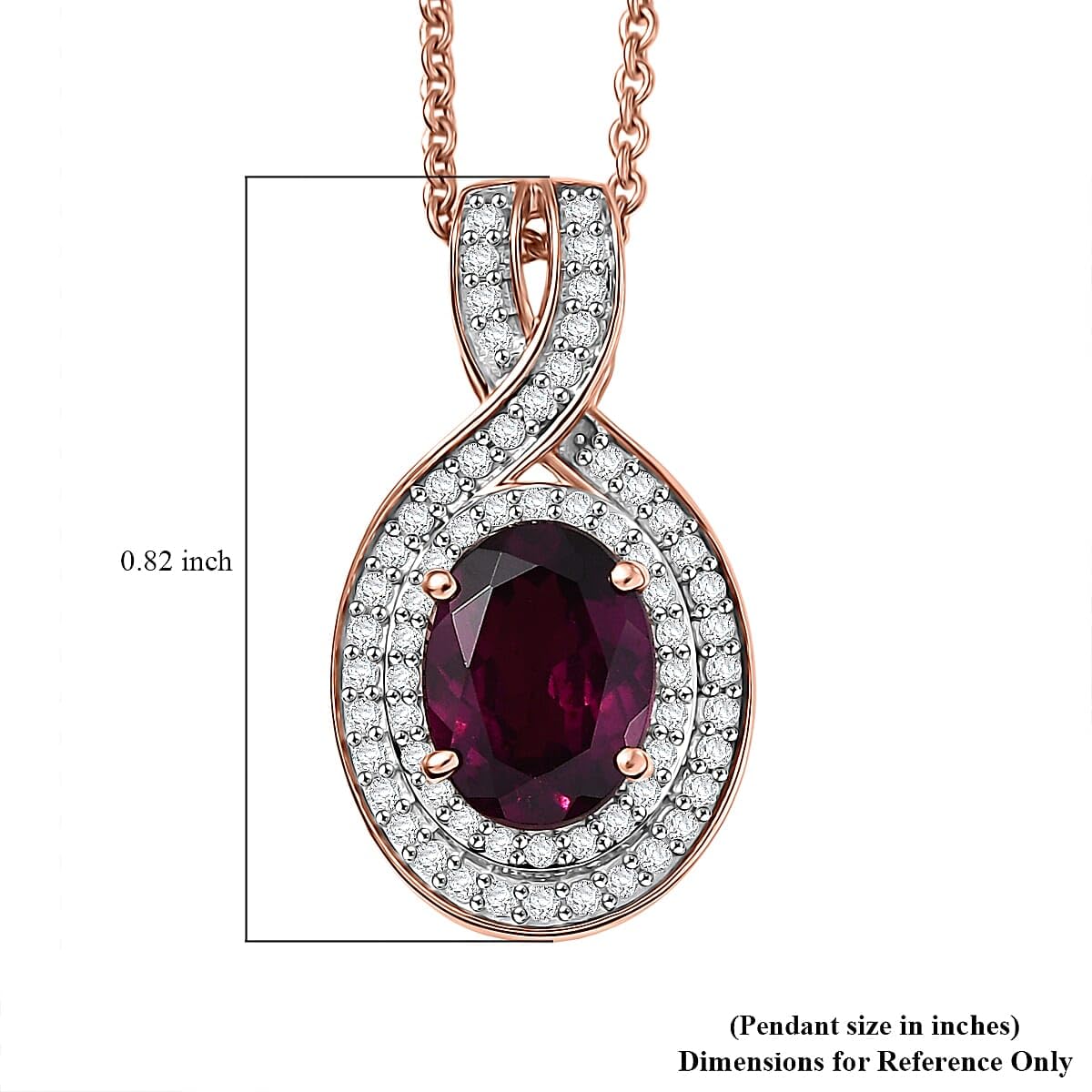 SHOP LC DELIVERING JOY AAA Radiant Ember Garnet and GH I2 Diamond 1.70 ctw Flamebend Pendant Necklace 20 Inches in 10K Rose Gold Christmas Gifts