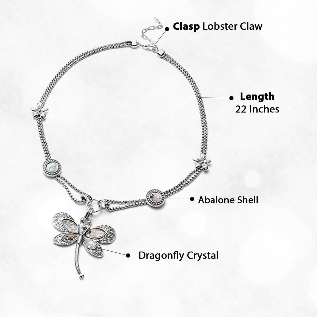 SHOP LC DELIVERING JOY Abalone Shell Dragonfly Crystal Necklace for Women Jewelry for Women White Beach Aesthetic 22" Costume Jewelry Christmas Birthday Gifts - Image 6