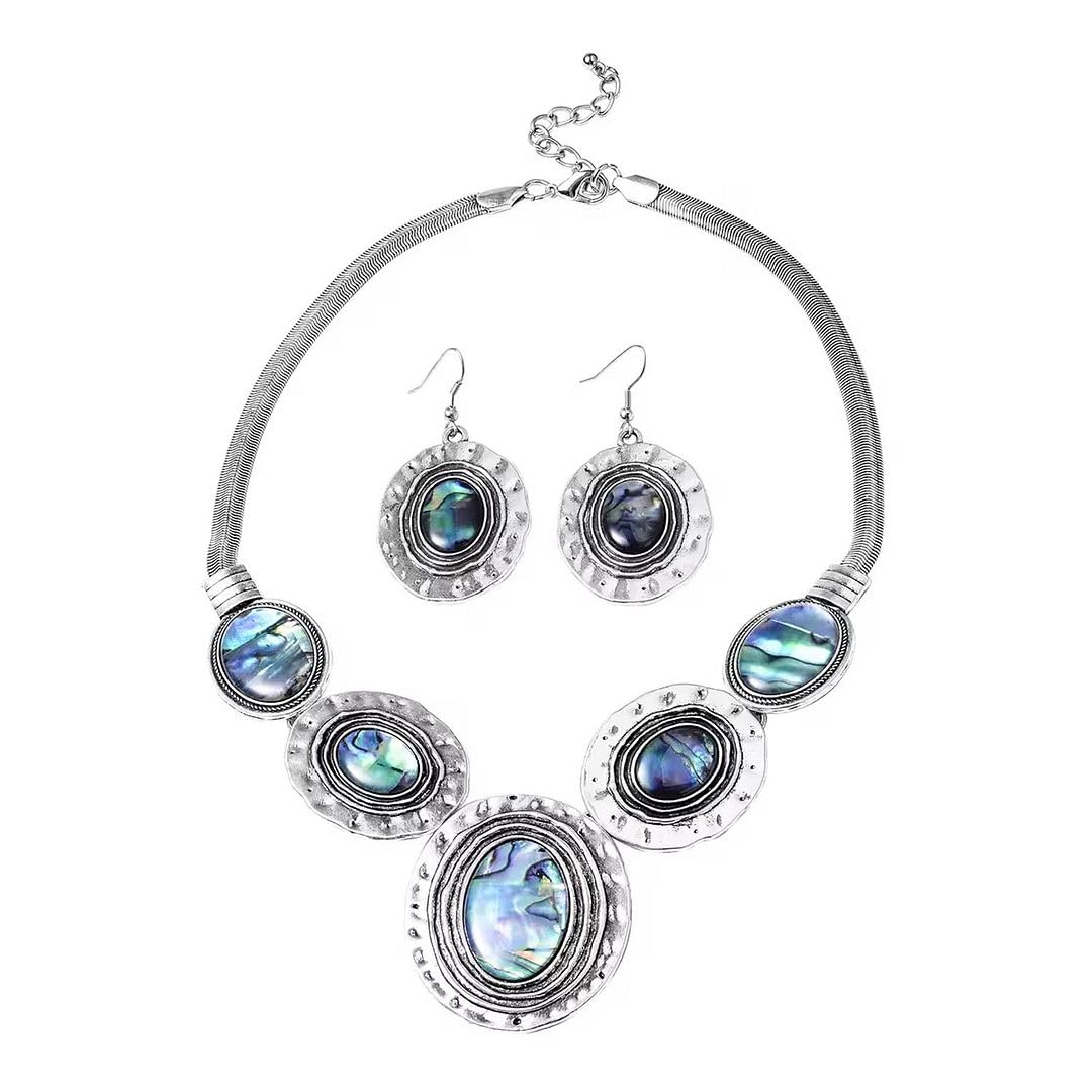 SHOP LC DELIVERING JOY Abalone Shell Necklace and Earring Sets for Women - Genuine Handmade Boho Costume Jewelry - Natural Abalone Jewelry in Stainless Steel Birthday Christmas Gifts for Women
