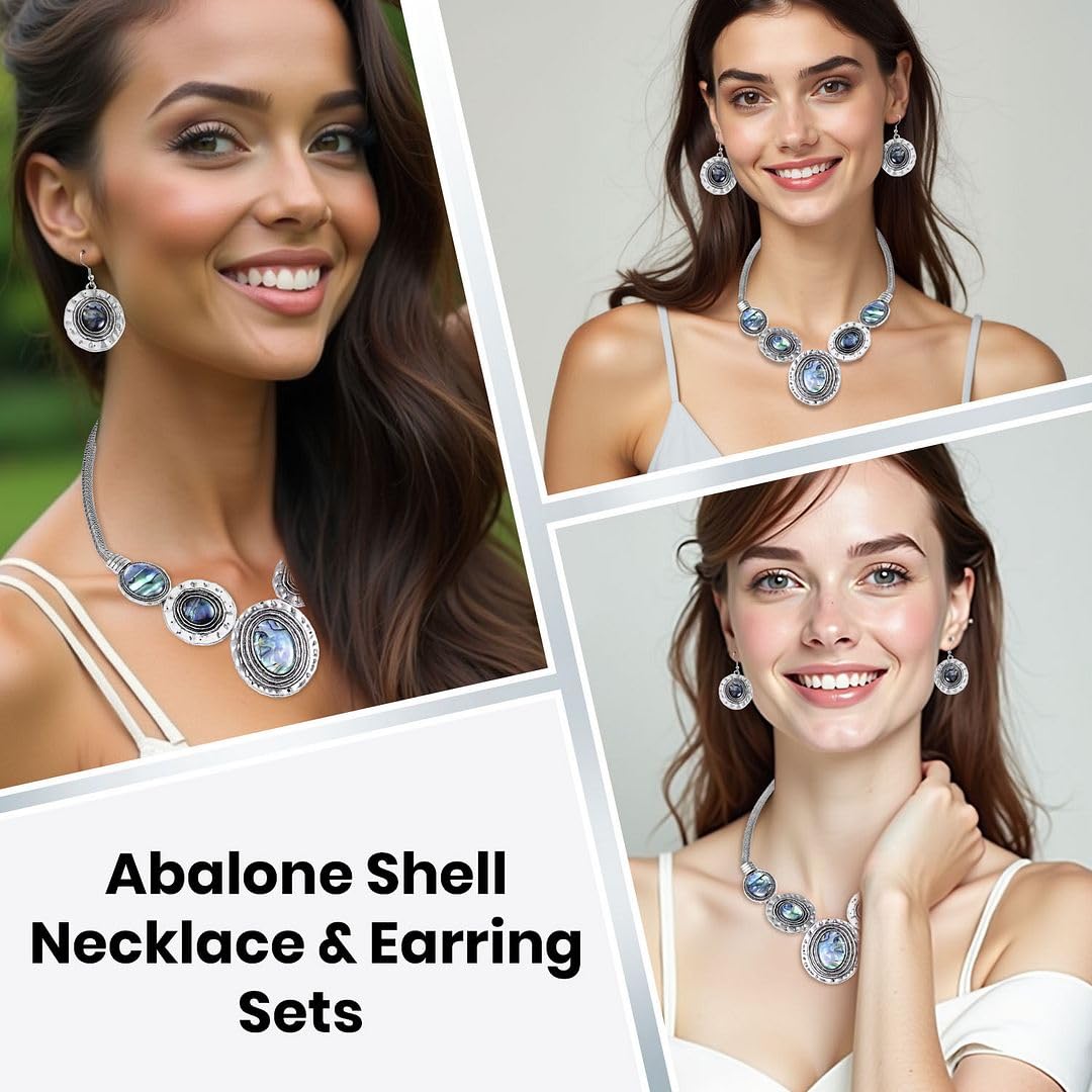 SHOP LC DELIVERING JOY Abalone Shell Necklace and Earring Sets for Women - Genuine Handmade Boho Costume Jewelry - Natural Abalone Jewelry in Stainless Steel Birthday Christmas Gifts for Women - Image 2