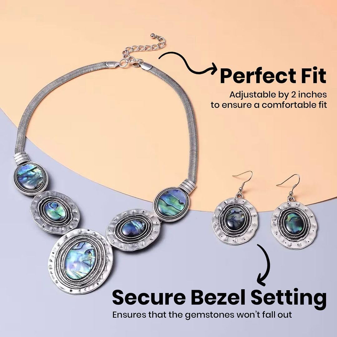SHOP LC DELIVERING JOY Abalone Shell Necklace and Earring Sets for Women - Genuine Handmade Boho Costume Jewelry - Natural Abalone Jewelry in Stainless Steel Birthday Christmas Gifts for Women - Image 3