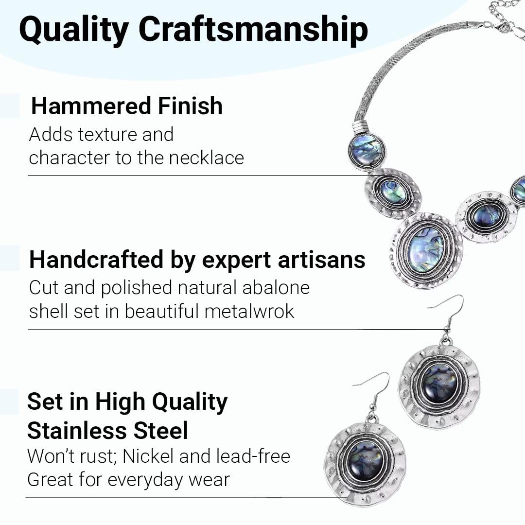 SHOP LC DELIVERING JOY Abalone Shell Necklace and Earring Sets for Women - Genuine Handmade Boho Costume Jewelry - Natural Abalone Jewelry in Stainless Steel Birthday Christmas Gifts for Women - Image 4