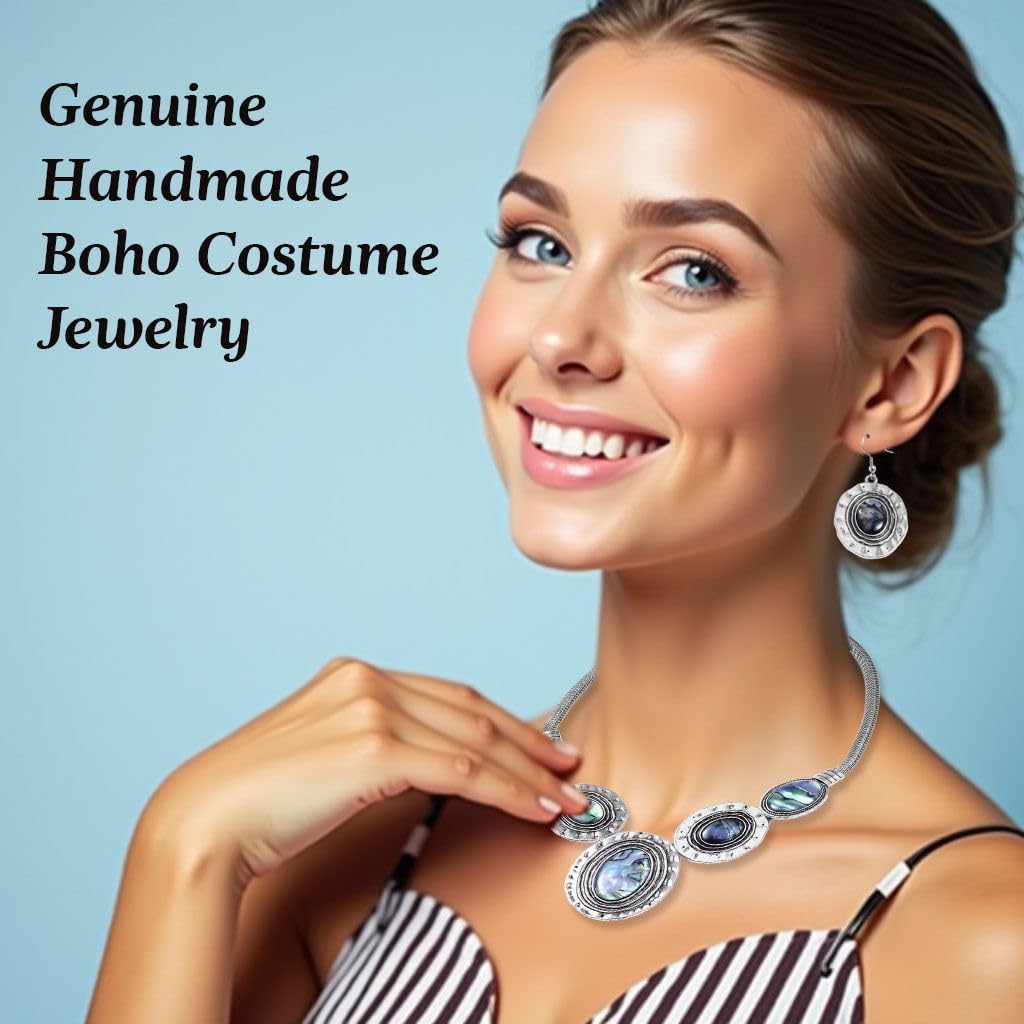 SHOP LC DELIVERING JOY Abalone Shell Necklace and Earring Sets for Women - Genuine Handmade Boho Costume Jewelry - Natural Abalone Jewelry in Stainless Steel Birthday Christmas Gifts for Women - Image 5