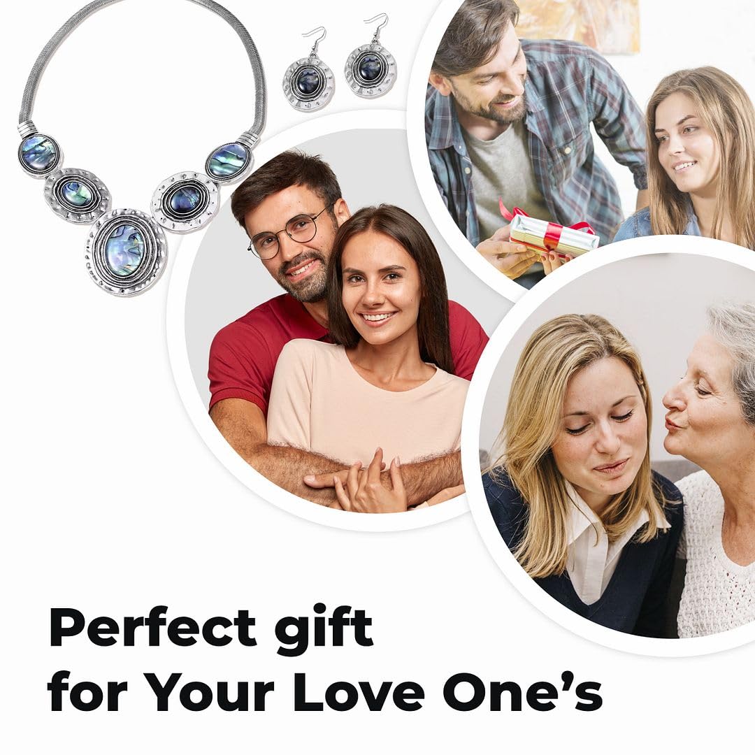 SHOP LC DELIVERING JOY Abalone Shell Necklace and Earring Sets for Women - Genuine Handmade Boho Costume Jewelry - Natural Abalone Jewelry in Stainless Steel Birthday Christmas Gifts for Women - Image 6