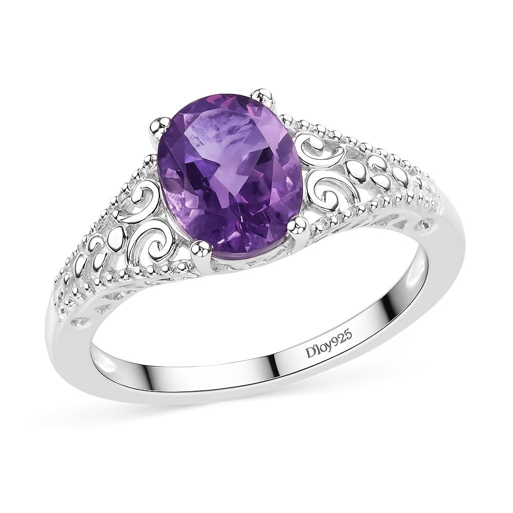 SHOP LC DELIVERING JOY Amethyst Ring for Women in 925 Sterling Silver - Birthstone Promise Vintage Engagement Rings - Anniversary Purple Amethyst Jewelry Cute - Statement Sparkling Gifts for Womens