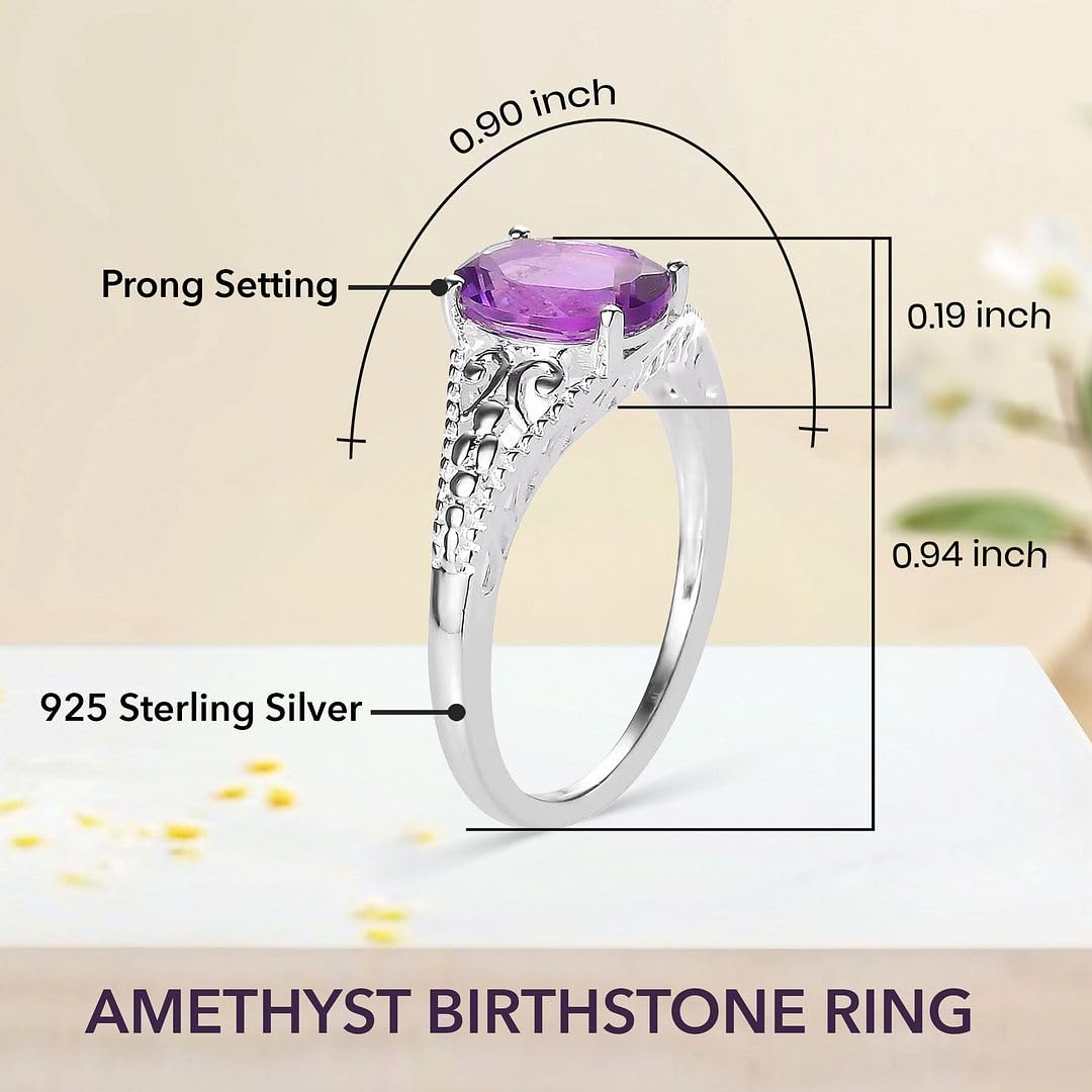 SHOP LC DELIVERING JOY Amethyst Ring for Women in 925 Sterling Silver - Birthstone Promise Vintage Engagement Rings - Anniversary Purple Amethyst Jewelry Cute - Statement Sparkling Gifts for Womens - Image 3
