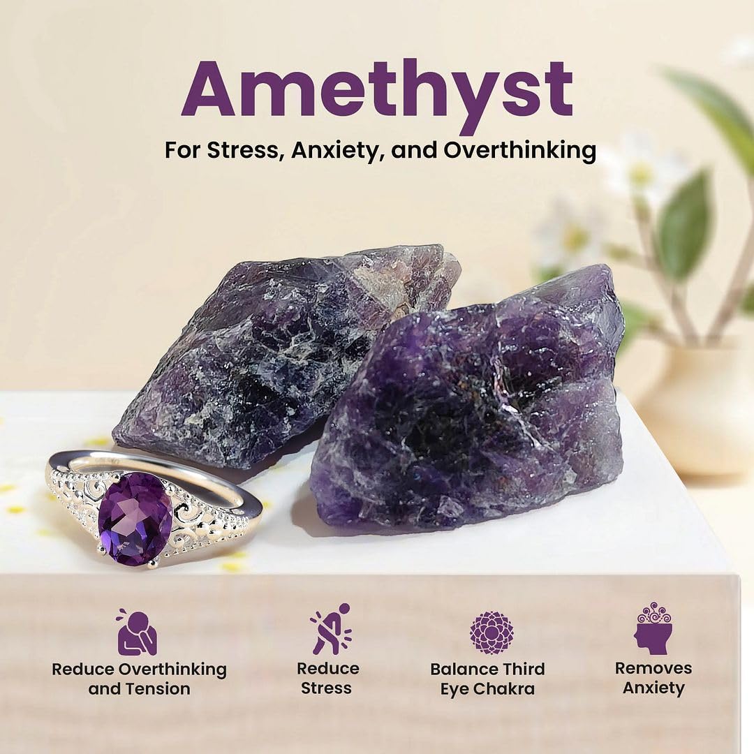SHOP LC DELIVERING JOY Amethyst Ring for Women in 925 Sterling Silver - Birthstone Promise Vintage Engagement Rings - Anniversary Purple Amethyst Jewelry Cute - Statement Sparkling Gifts for Womens - Image 4