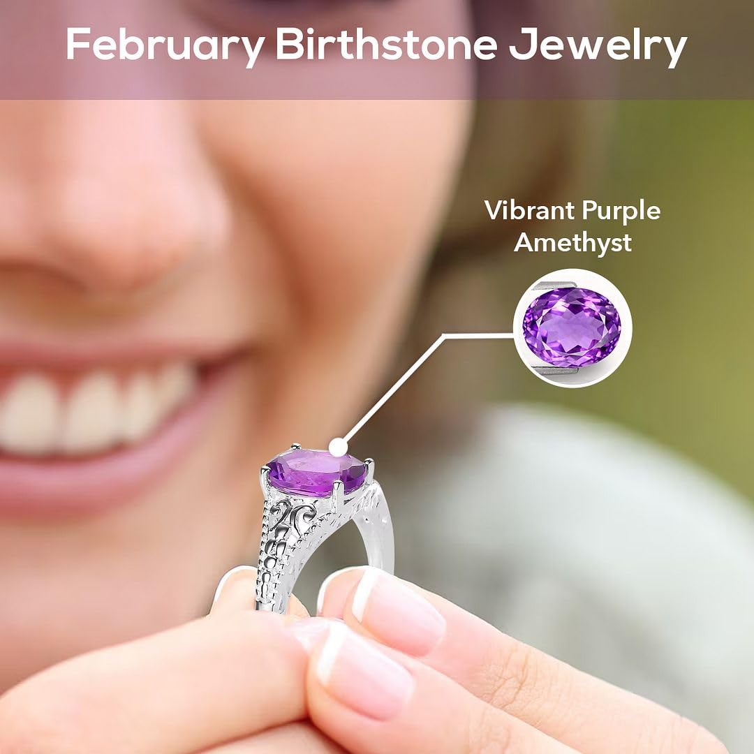 SHOP LC DELIVERING JOY Amethyst Ring for Women in 925 Sterling Silver - Birthstone Promise Vintage Engagement Rings - Anniversary Purple Amethyst Jewelry Cute - Statement Sparkling Gifts for Womens - Image 5