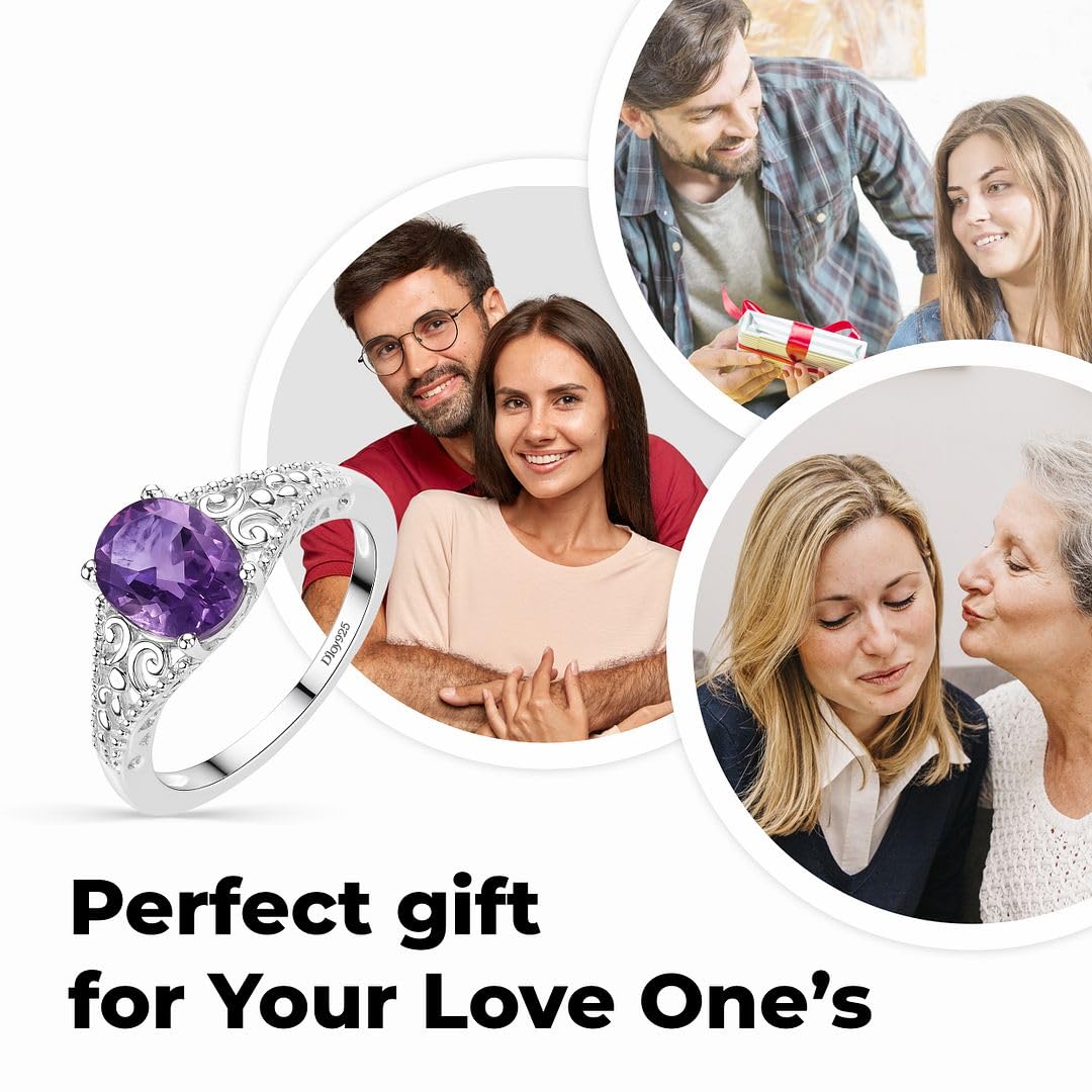 SHOP LC DELIVERING JOY Amethyst Ring for Women in 925 Sterling Silver - Birthstone Promise Vintage Engagement Rings - Anniversary Purple Amethyst Jewelry Cute - Statement Sparkling Gifts for Womens - Image 6