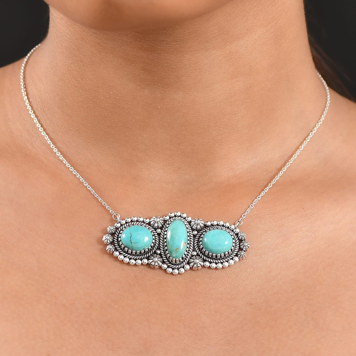 SHOP LC DELIVERING JOY Artisan Crafted Turquoise 14.30 ctw Necklace 18 Inches in Sterling Silver Christmas Gifts - Image 2