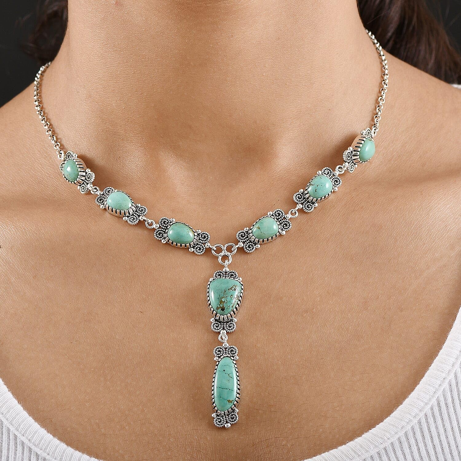 SHOP LC DELIVERING JOY Artisan Crafted Turquoise 27.50 ctw Necklace 18 Inches in Sterling Silver Christmas Gifts - Image 3