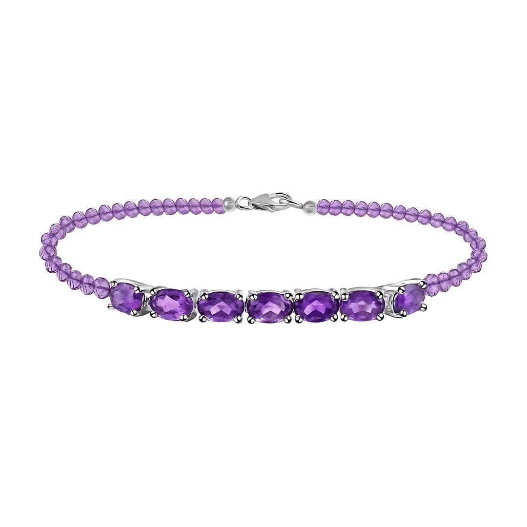 SHOP LC DELIVERING JOY Beaded Birthstone Bracelets for Women in 925 Sterling Silver - Beads Charm Bracelets Adjustable Stretchable Jewelry - Anniversary Promise Gemstones Jewelry Gifts for Women