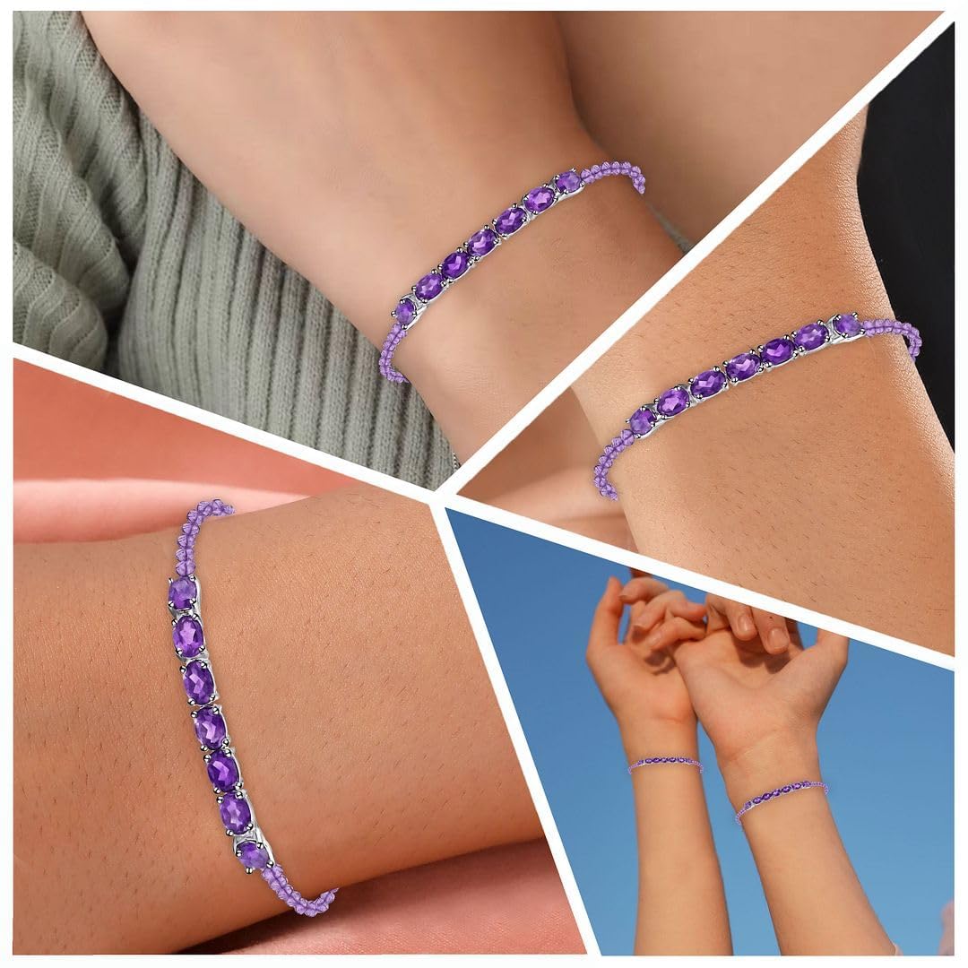 SHOP LC DELIVERING JOY Beaded Birthstone Bracelets for Women in 925 Sterling Silver - Beads Charm Bracelets Adjustable Stretchable Jewelry - Anniversary Promise Gemstones Jewelry Gifts for Women - Image 2