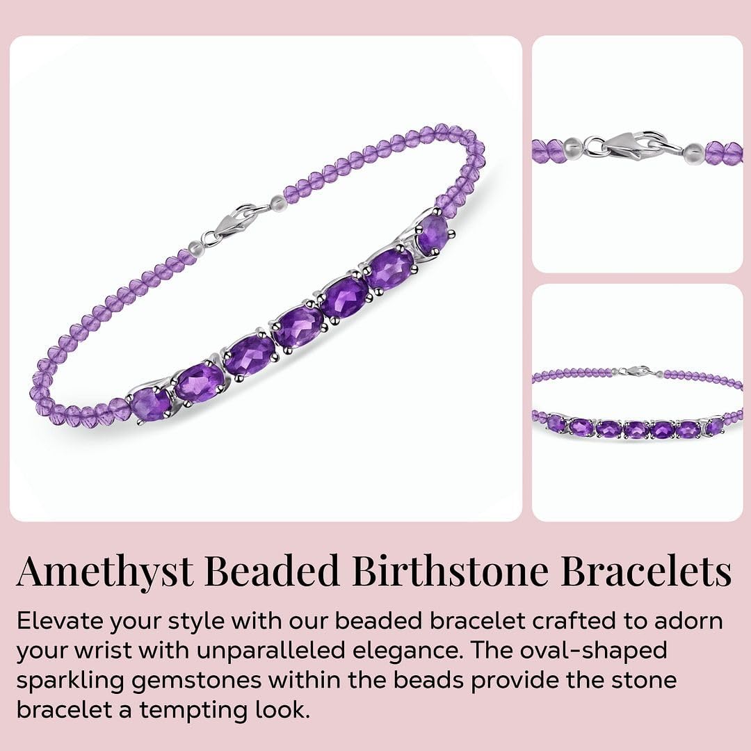 SHOP LC DELIVERING JOY Beaded Birthstone Bracelets for Women in 925 Sterling Silver - Beads Charm Bracelets Adjustable Stretchable Jewelry - Anniversary Promise Gemstones Jewelry Gifts for Women - Image 3