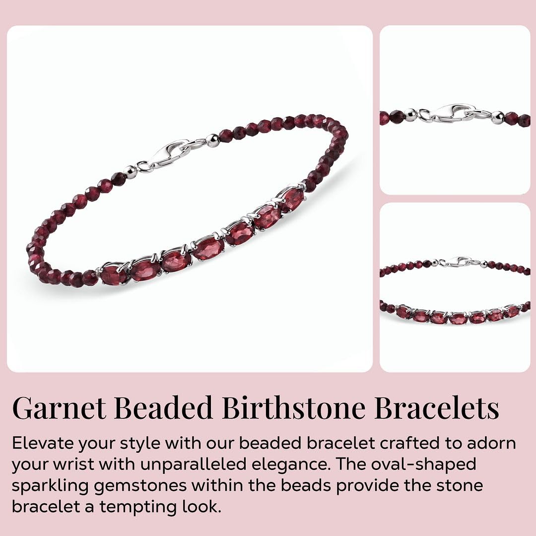SHOP LC DELIVERING JOY Beaded Birthstone Bracelets for Women in 925 Sterling Silver - Beads Charm Bracelets Adjustable Stretchable Jewelry - Anniversary Promise Gemstones Jewelry Gifts for Women - Image 3