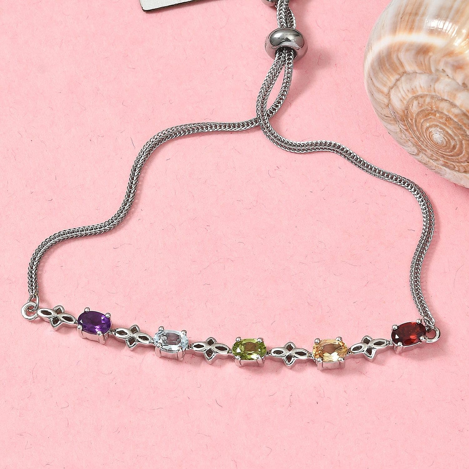 SHOP LC DELIVERING JOY Birthstone Bracelets for Women in Stainless Steel Platinum Plated - Bolo Bracelets for Women Friendship Bracelets - Adjustable Cute Fashion Gemstone Jewelry Christmas Gifts - Image 2