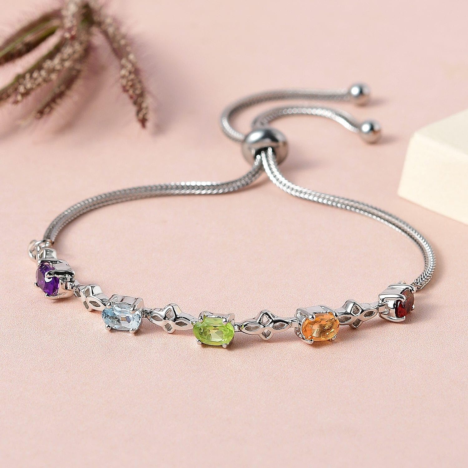 SHOP LC DELIVERING JOY Birthstone Bracelets for Women in Stainless Steel Platinum Plated - Bolo Bracelets for Women Friendship Bracelets - Adjustable Cute Fashion Gemstone Jewelry Christmas Gifts - Image 4