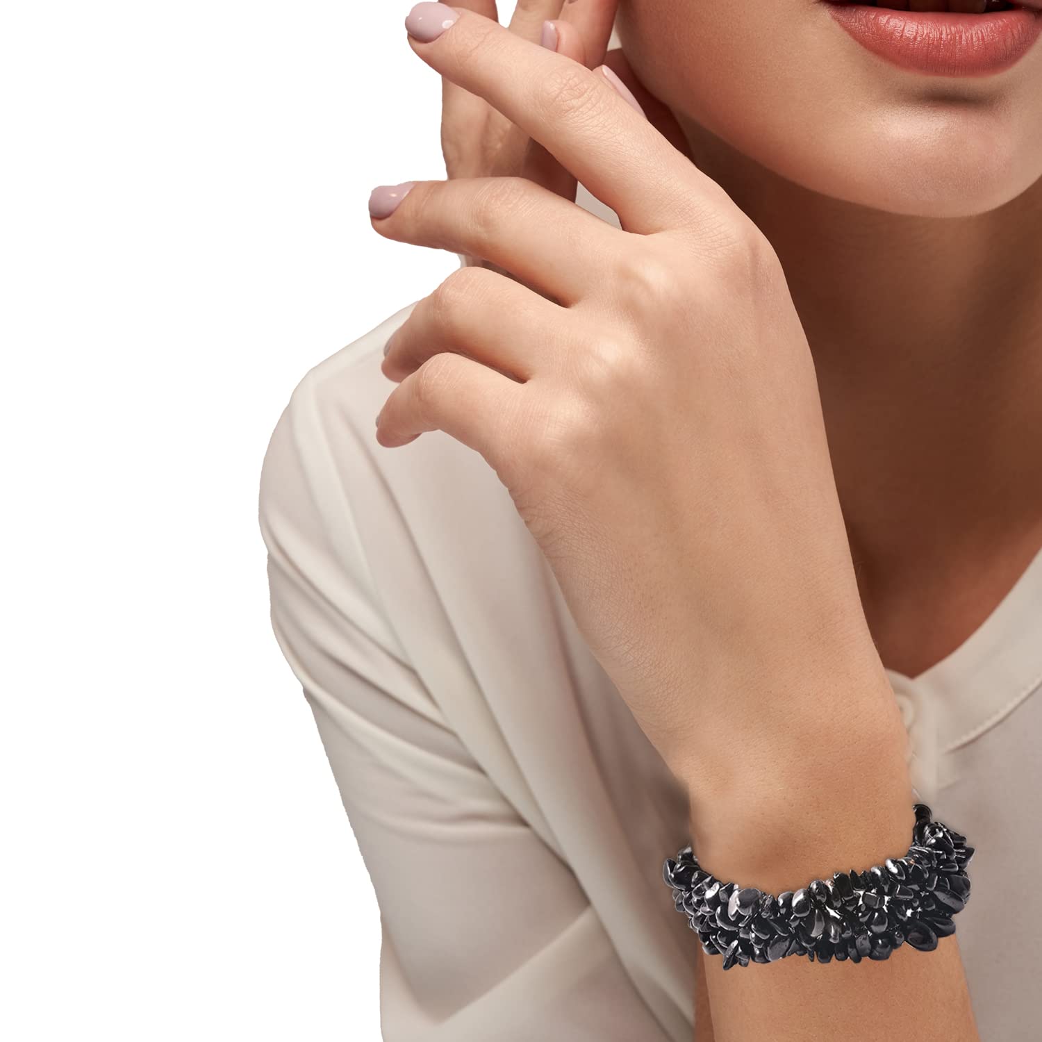 SHOP LC DELIVERING JOY Black Tourmaline Chips Bracelet For Women Stretch Jewelry Birthday Gifts for Women Birthday Gifts - Image 3