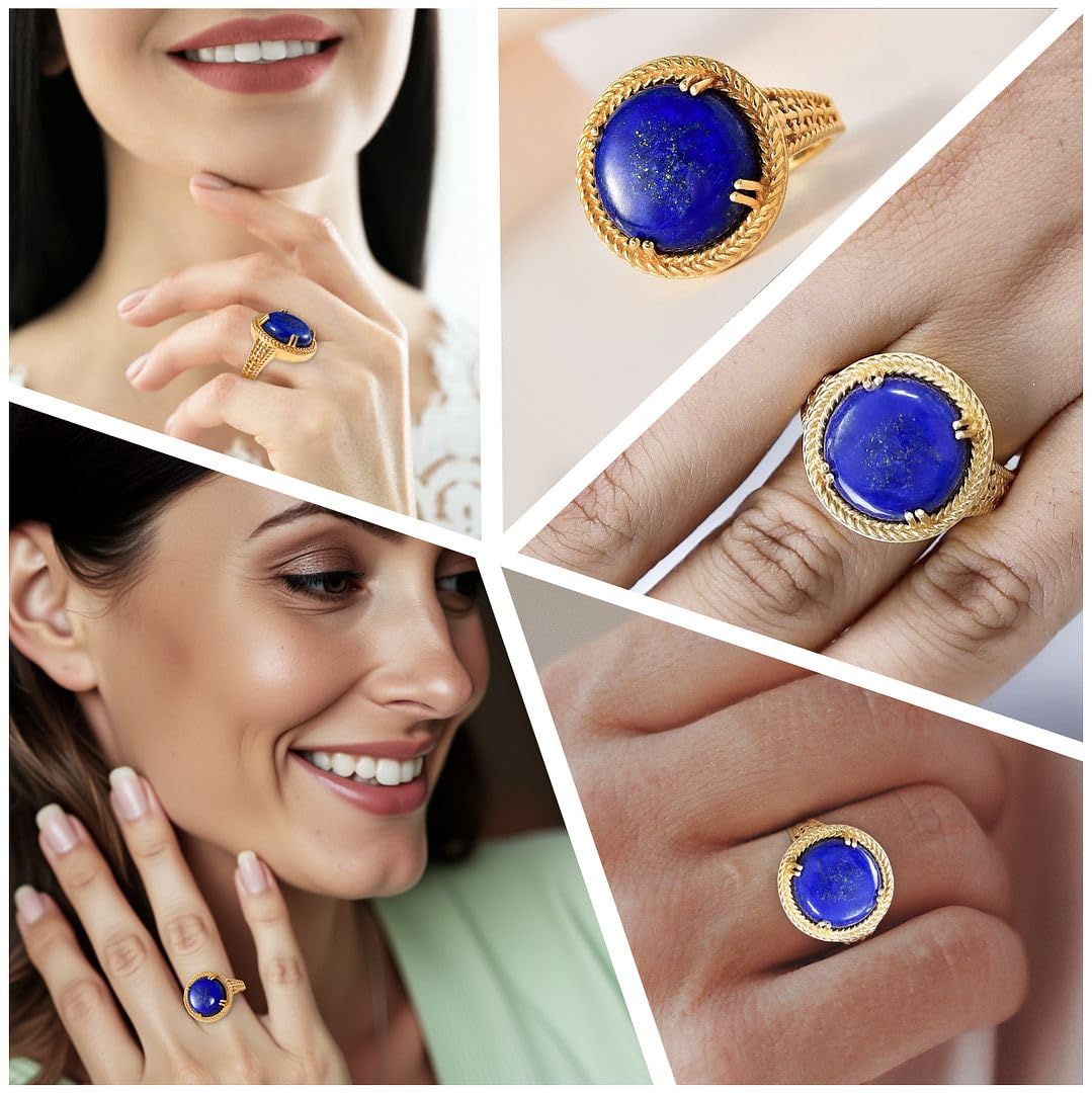 SHOP LC DELIVERING JOY Blue Lapis Lazuli Ring ION Plated 18K Yellow Gold Ring - Birthstone Rings for Women Jewelry - Statement Promise Vintage Cute Gemstone Jewelry - Anniversarys Gifts for Womens - Image 2
