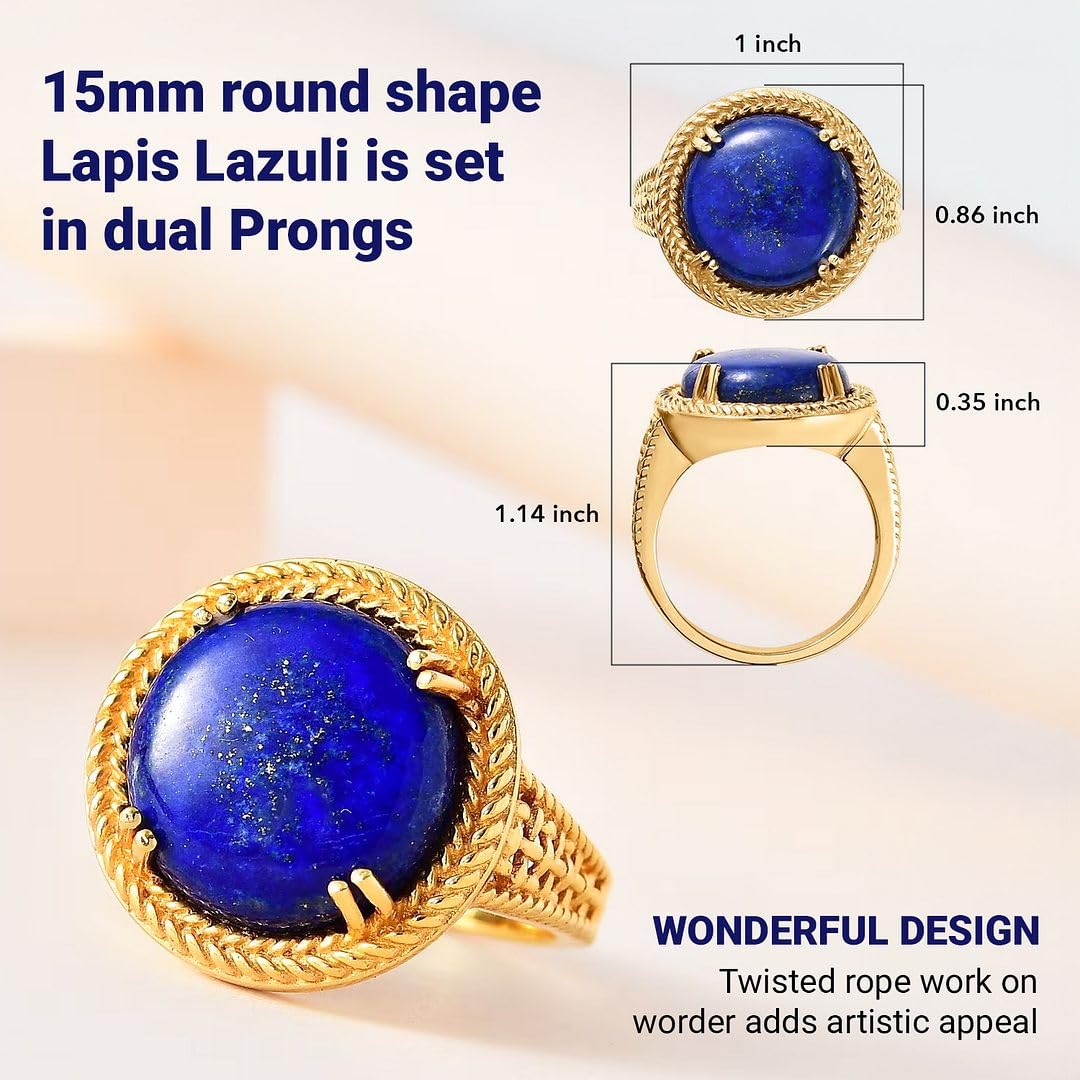 SHOP LC DELIVERING JOY Blue Lapis Lazuli Ring ION Plated 18K Yellow Gold Ring - Birthstone Rings for Women Jewelry - Statement Promise Vintage Cute Gemstone Jewelry - Anniversarys Gifts for Womens - Image 3