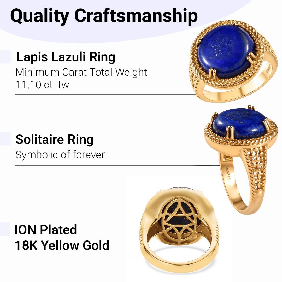 SHOP LC DELIVERING JOY Blue Lapis Lazuli Ring ION Plated 18K Yellow Gold Ring - Birthstone Rings for Women Jewelry - Statement Promise Vintage Cute Gemstone Jewelry - Anniversarys Gifts for Womens - Image 5