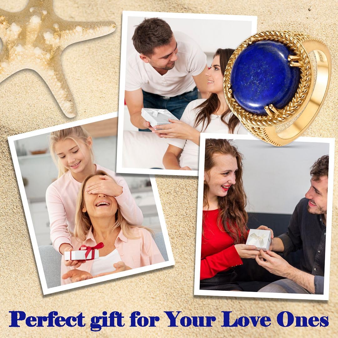 SHOP LC DELIVERING JOY Blue Lapis Lazuli Ring ION Plated 18K Yellow Gold Ring - Birthstone Rings for Women Jewelry - Statement Promise Vintage Cute Gemstone Jewelry - Anniversarys Gifts for Womens - Image 6