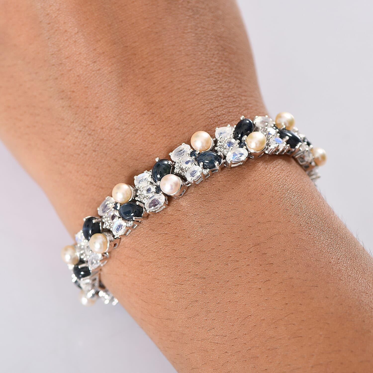 SHOP LC DELIVERING JOY Blue Star Sapphire DF and Multi Gemstone 19.65 ctw Celestial Tapestry Bracelet in Rhodium Over Sterling Silver 6.50 In Christmas Gifts - Image 2