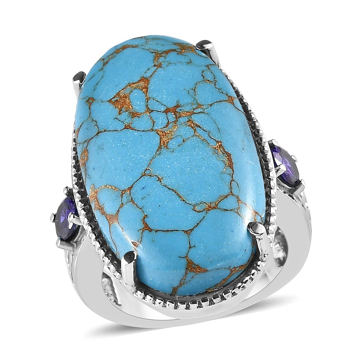 SHOP LC DELIVERING JOY Blue Turquoise and Blue Cubic Zirconia 17.15 ctw Ring in Stainless Steel Size 10 Christmas Gifts