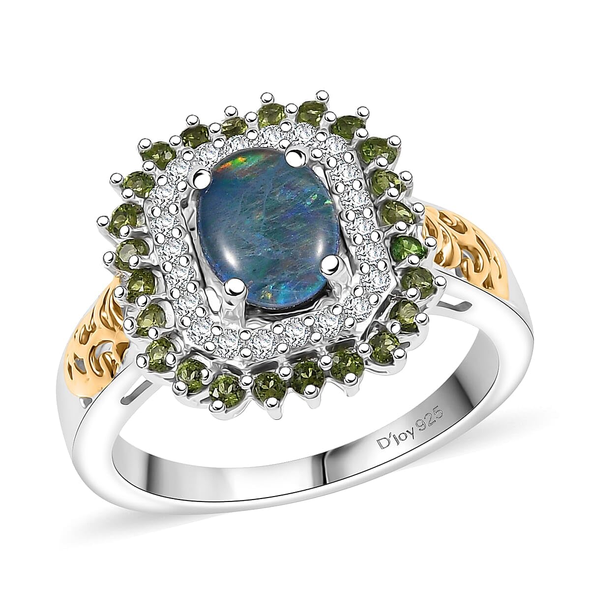 SHOP LC DELIVERING JOY Boulder Opal Triplet and Multi Gemstone 1.60 ctw Sunburst Ring in 18K Vermeil Yellow Gold and Rhodium Over Sterling Silver Size 7 Christmas Gifts