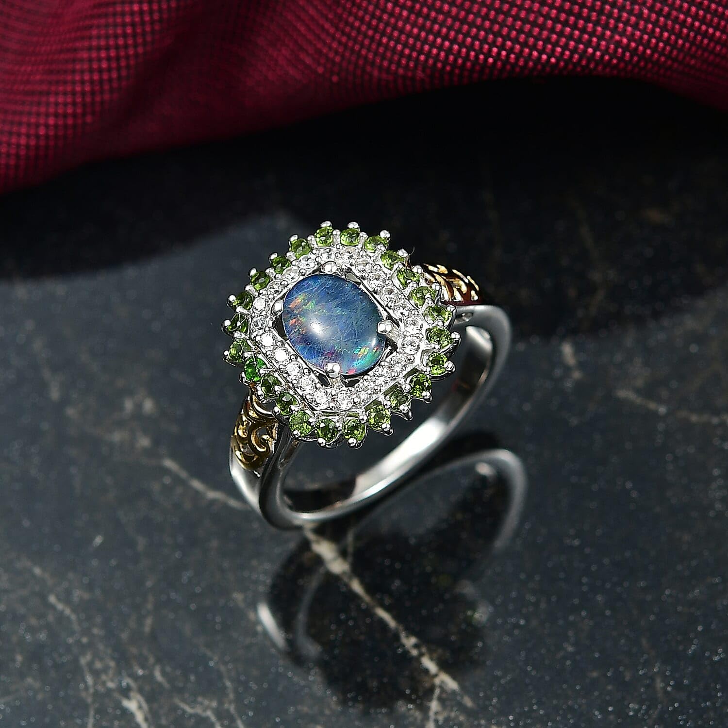 SHOP LC DELIVERING JOY Boulder Opal Triplet and Multi Gemstone 1.60 ctw Sunburst Ring in 18K Vermeil Yellow Gold and Rhodium Over Sterling Silver Size 7 Christmas Gifts - Image 2
