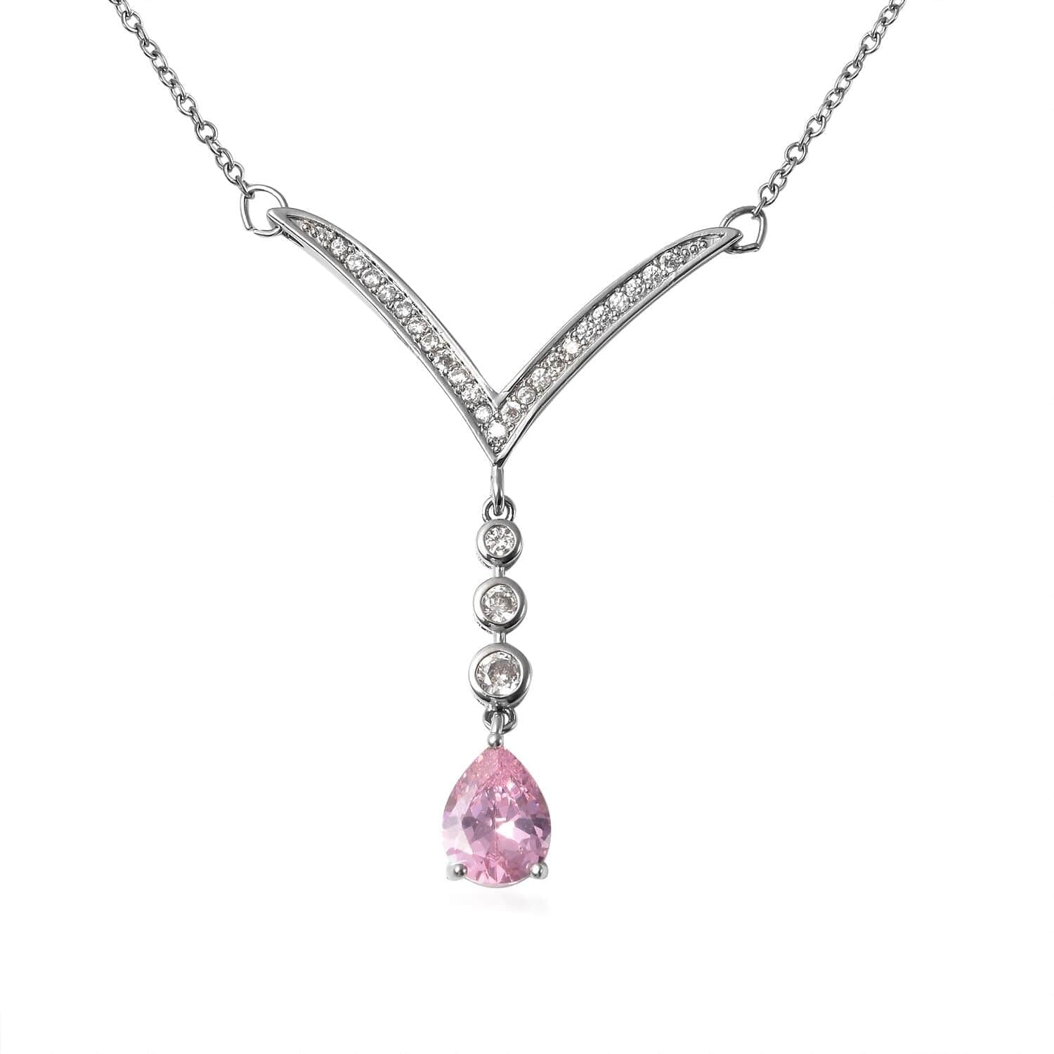 SHOP LC DELIVERING JOY Bridesmaid Pink Jewelry Set for Women Earrings Necklace Cubic Zirconia CZ Platinum Plated Wedding Women 18" Birthday Christmas Gifts - Image 3