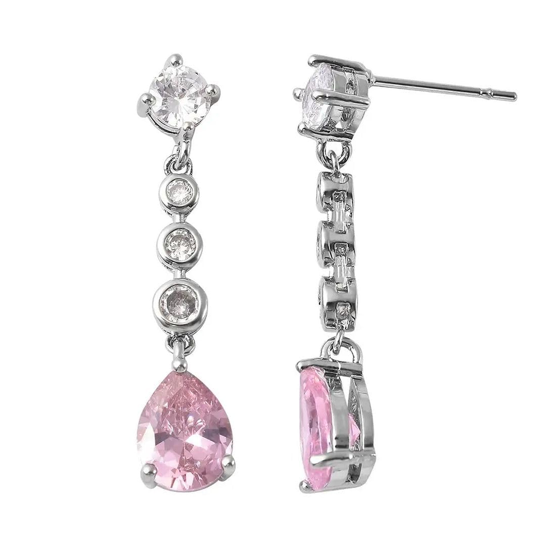 SHOP LC DELIVERING JOY Bridesmaid Pink Jewelry Set for Women Earrings Necklace Cubic Zirconia CZ Platinum Plated Wedding Women 18" Birthday Christmas Gifts - Image 5