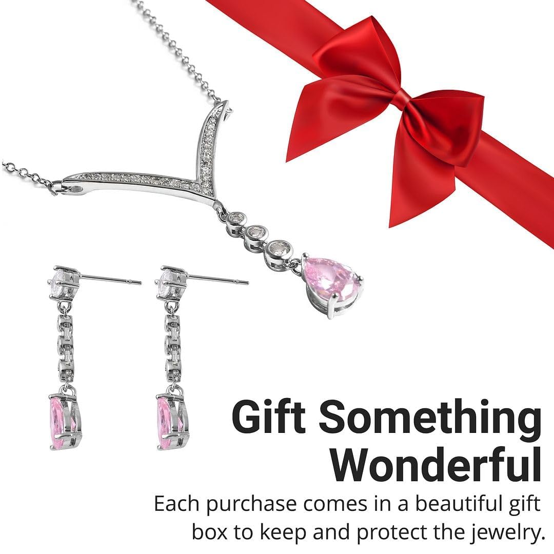 SHOP LC DELIVERING JOY Bridesmaid Pink Jewelry Set for Women Earrings Necklace Cubic Zirconia CZ Platinum Plated Wedding Women 18" Birthday Christmas Gifts - Image 6