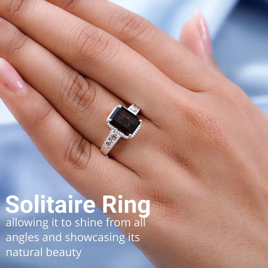 SHOP LC DELIVERING JOY Brown Stone Smoky Quartz Ring for Women 925 Sterling Silver - Vintage Statement Crystal Jewelry for Bride - Cute Women Her Engagement, Wedding, Anniversary - Gifts for Women - Image 2