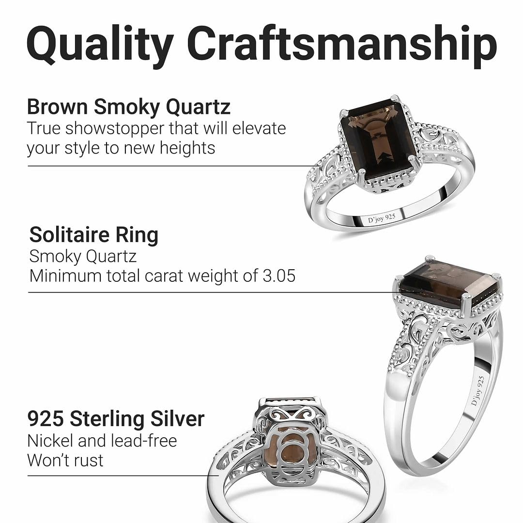 SHOP LC DELIVERING JOY Brown Stone Smoky Quartz Ring for Women 925 Sterling Silver - Vintage Statement Crystal Jewelry for Bride - Cute Women Her Engagement, Wedding, Anniversary - Gifts for Women - Image 3