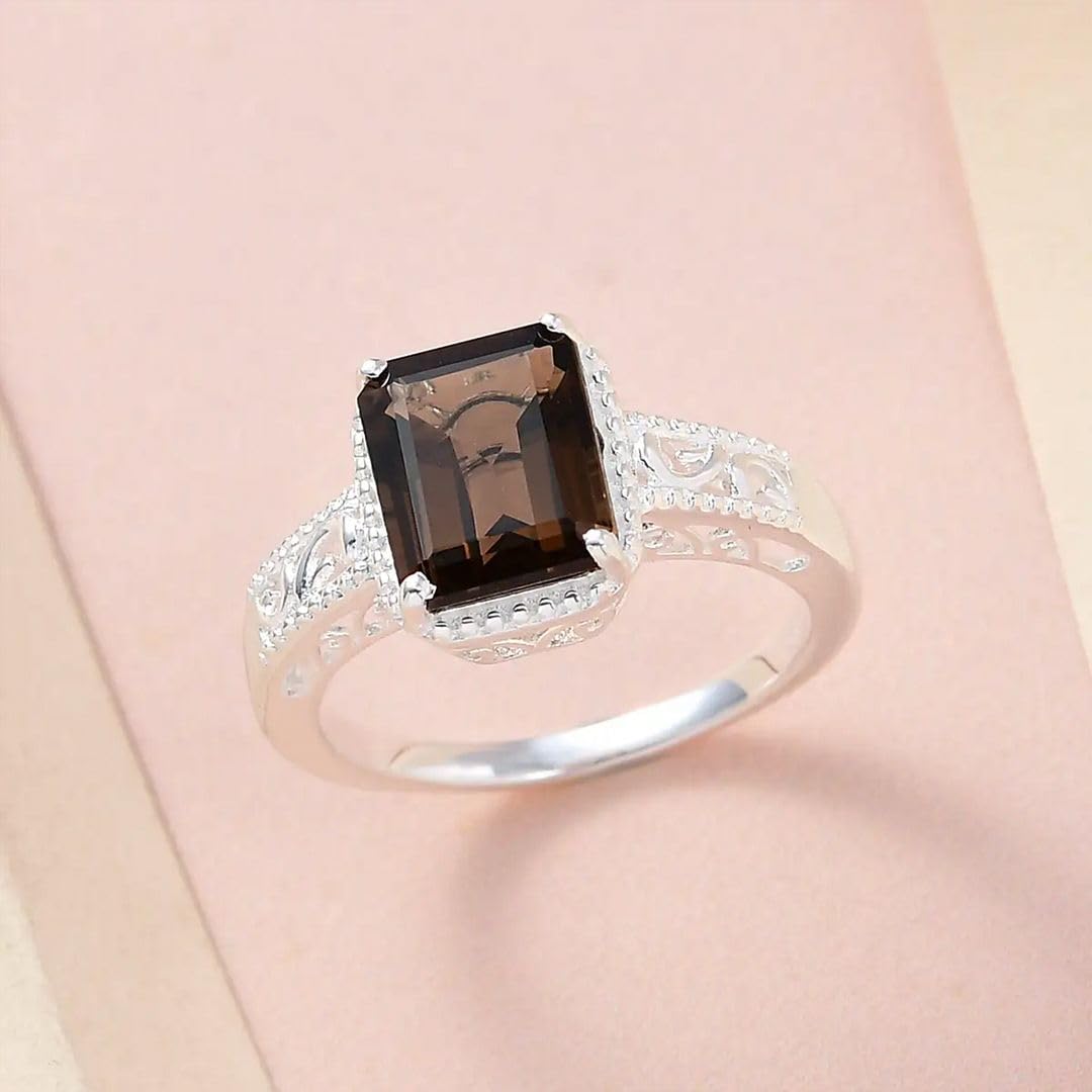 SHOP LC DELIVERING JOY Brown Stone Smoky Quartz Ring for Women 925 Sterling Silver - Vintage Statement Crystal Jewelry for Bride - Cute Women Her Engagement, Wedding, Anniversary - Gifts for Women - Image 5