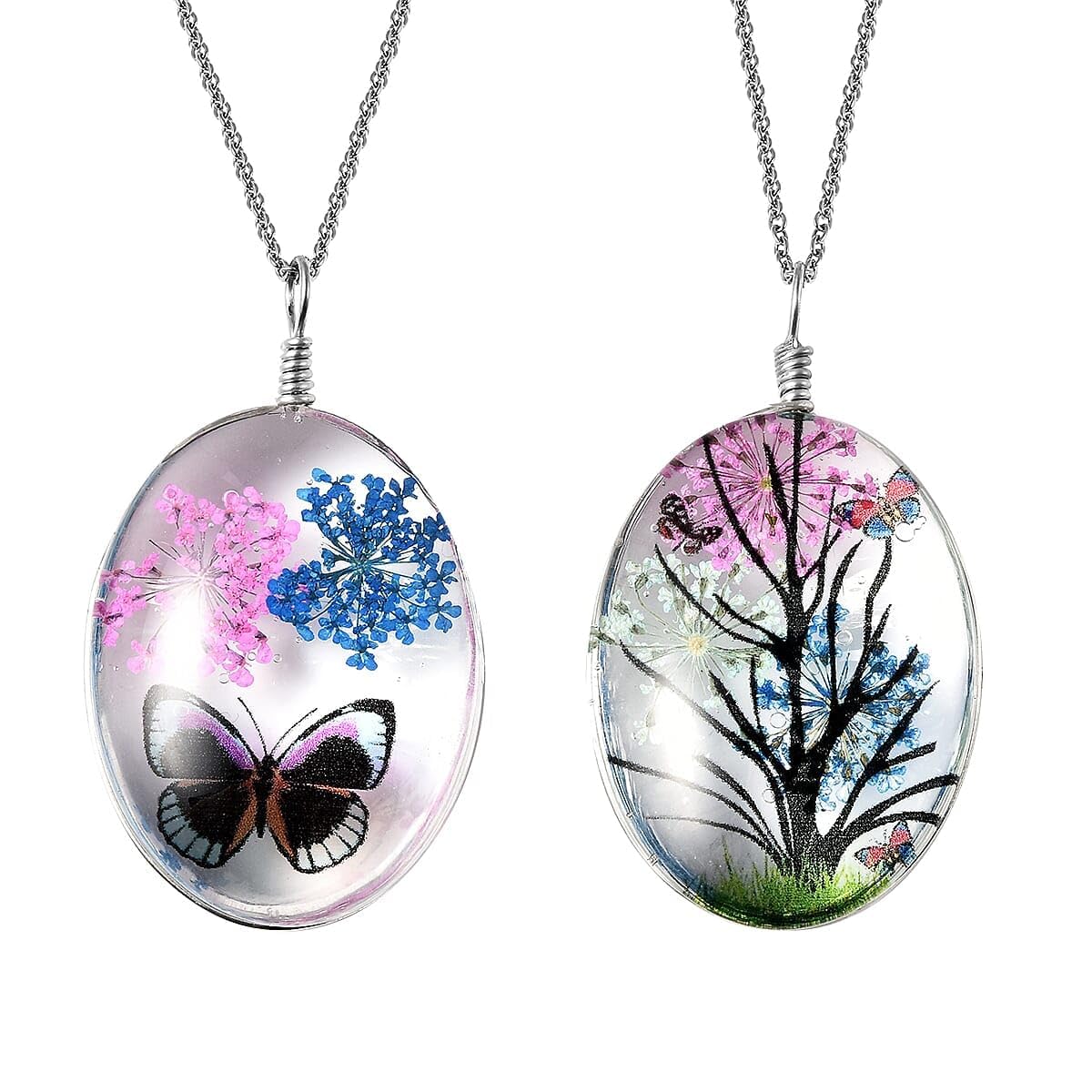 SHOP LC DELIVERING JOY Chain of 2 Pendant Necklace Stainless Steel Jewelry Set Size 24" (Butterfly,Owl,Butterfly2) Birthday Christmas Gifts for Women