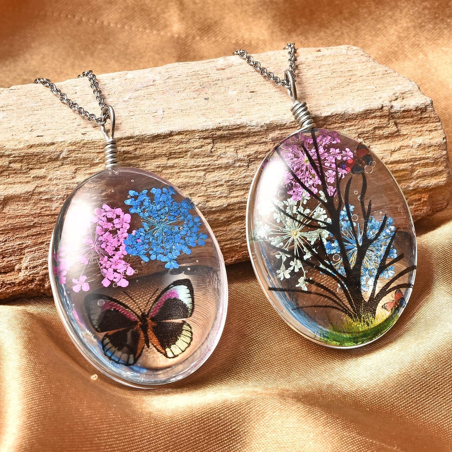 SHOP LC DELIVERING JOY Chain of 2 Pendant Necklace Stainless Steel Jewelry Set Size 24" (Butterfly,Owl,Butterfly2) Birthday Christmas Gifts for Women - Image 2