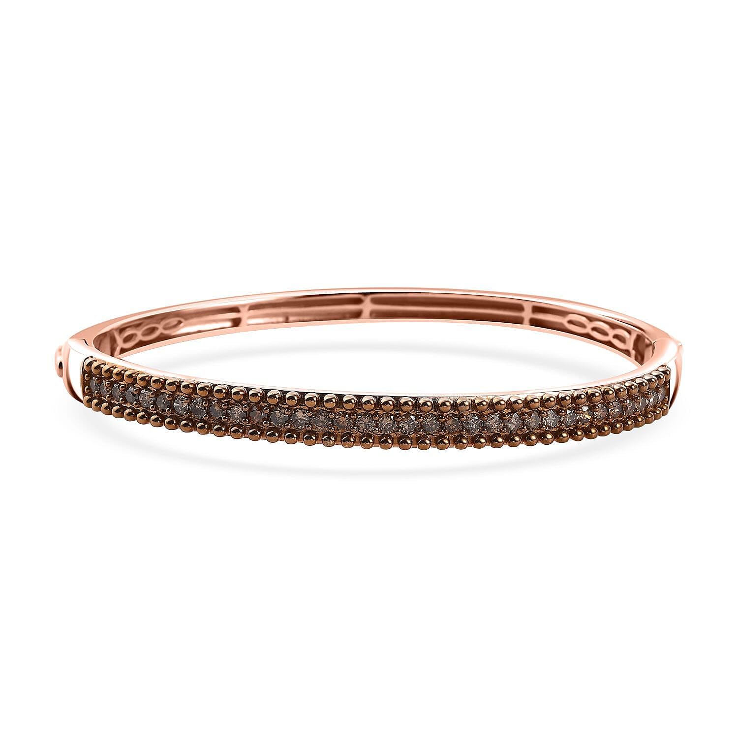 SHOP LC DELIVERING JOY Champagne Diamond Round 925 Sterling Silver 18K Vermeil Rose Gold Plated Bangle Cuff Bracelet for Women Jewelry Birthday Christmas Gifts Size 7.25 Inches Ct 1.5