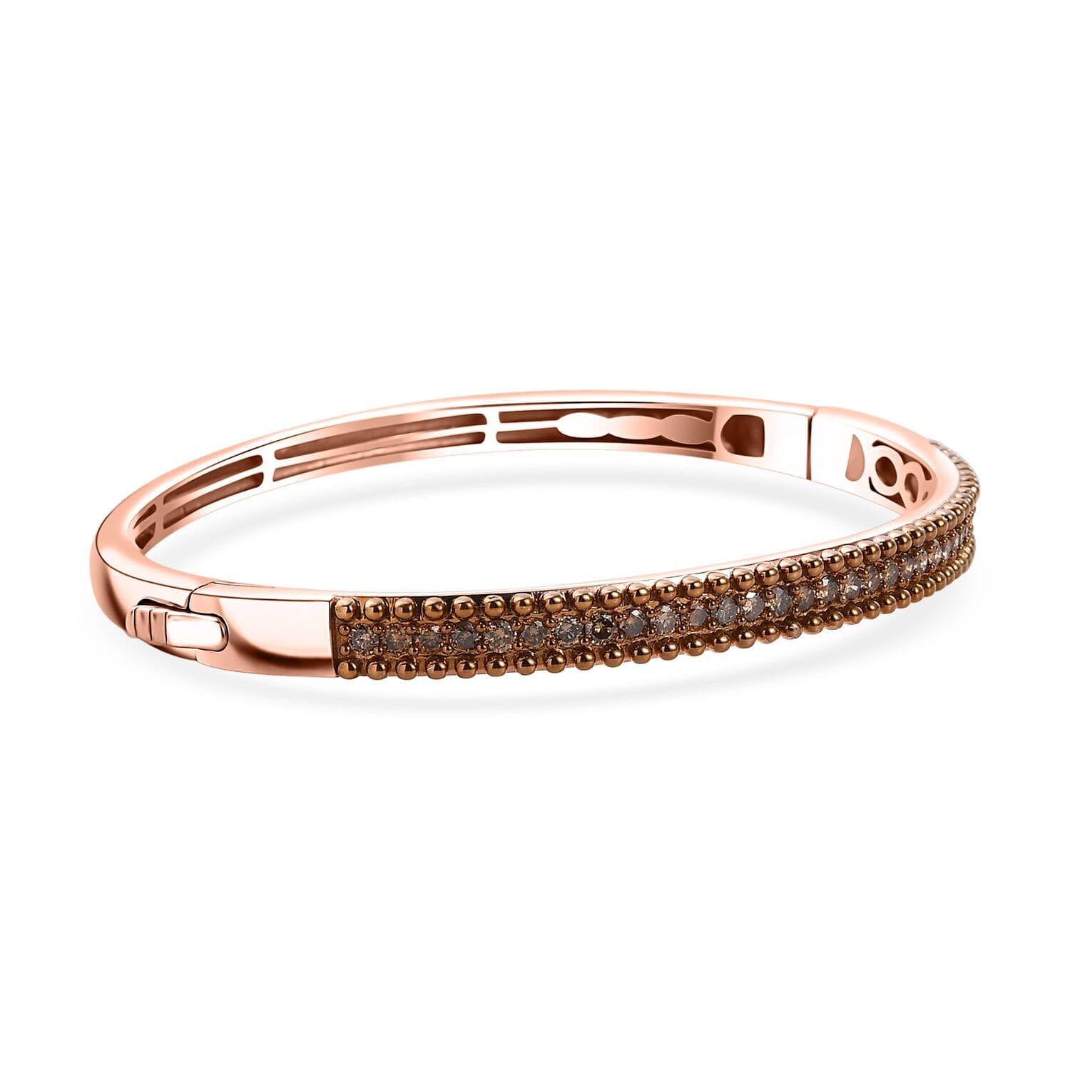 SHOP LC DELIVERING JOY Champagne Diamond Round 925 Sterling Silver 18K Vermeil Rose Gold Plated Bangle Cuff Bracelet for Women Jewelry Birthday Christmas Gifts Size 7.25 Inches Ct 1.5 - Image 4