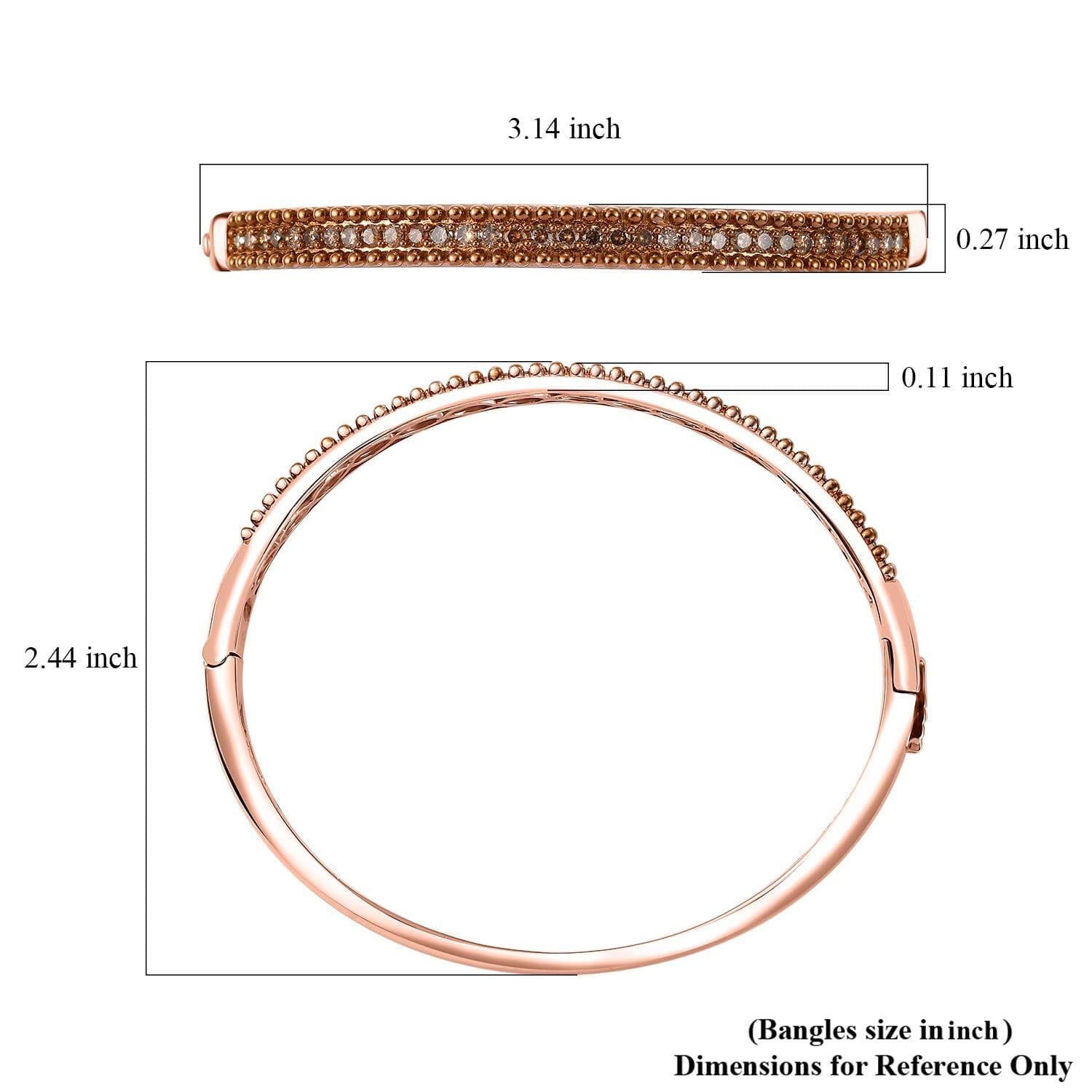 SHOP LC DELIVERING JOY Champagne Diamond Round 925 Sterling Silver 18K Vermeil Rose Gold Plated Bangle Cuff Bracelet for Women Jewelry Birthday Christmas Gifts Size 7.25 Inches Ct 1.5 - Image 6