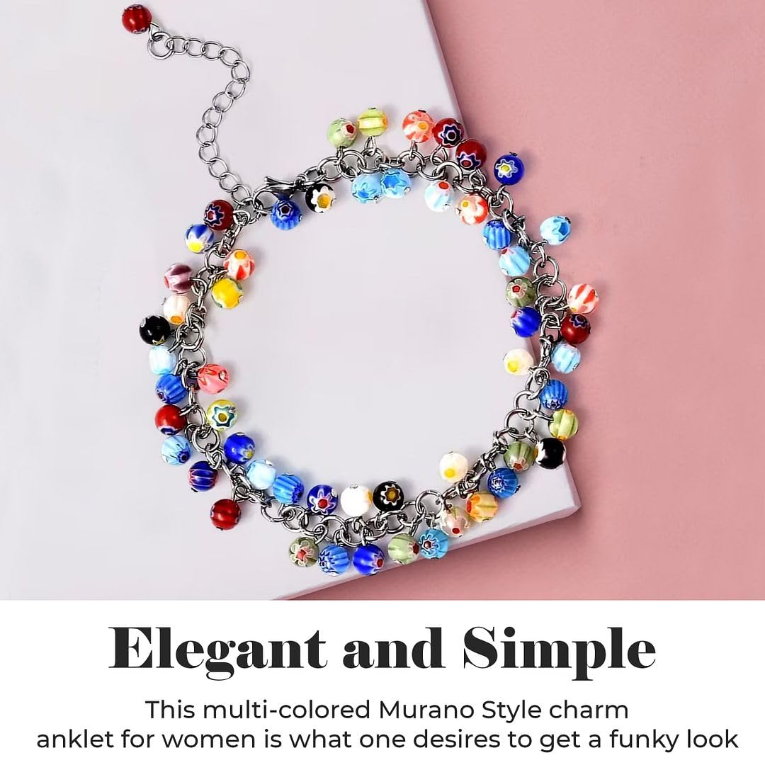 SHOP LC DELIVERING JOY Charm Ankle Bracelets for Women - Adjustable Murano Style Charm Bracelets for women - Beach Fashion Foot Jewelry Beaded Anklet in Stainless Steel Boho Beach Jewelry Gifts - Image 3