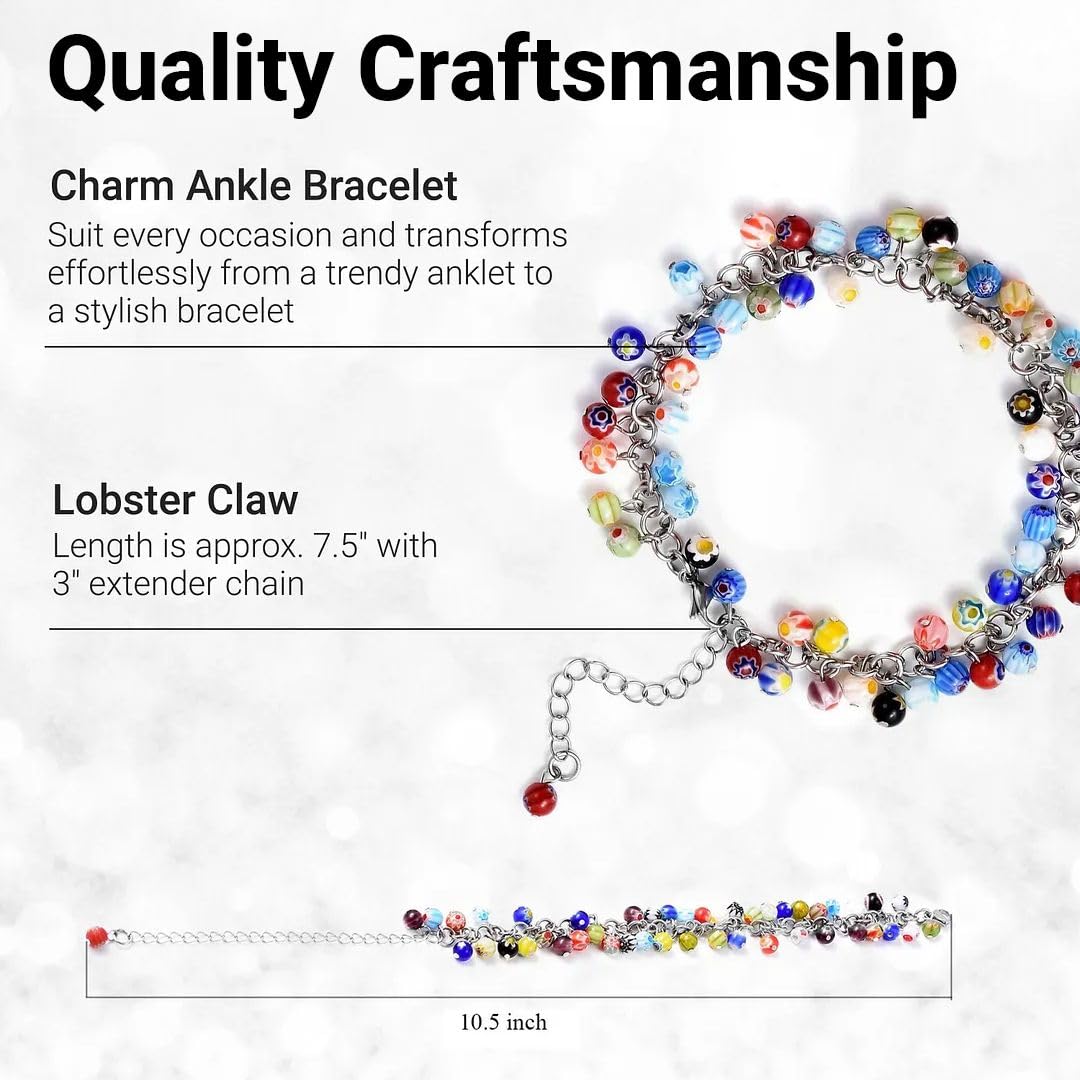 SHOP LC DELIVERING JOY Charm Ankle Bracelets for Women - Adjustable Murano Style Charm Bracelets for women - Beach Fashion Foot Jewelry Beaded Anklet in Stainless Steel Boho Beach Jewelry Gifts - Image 4