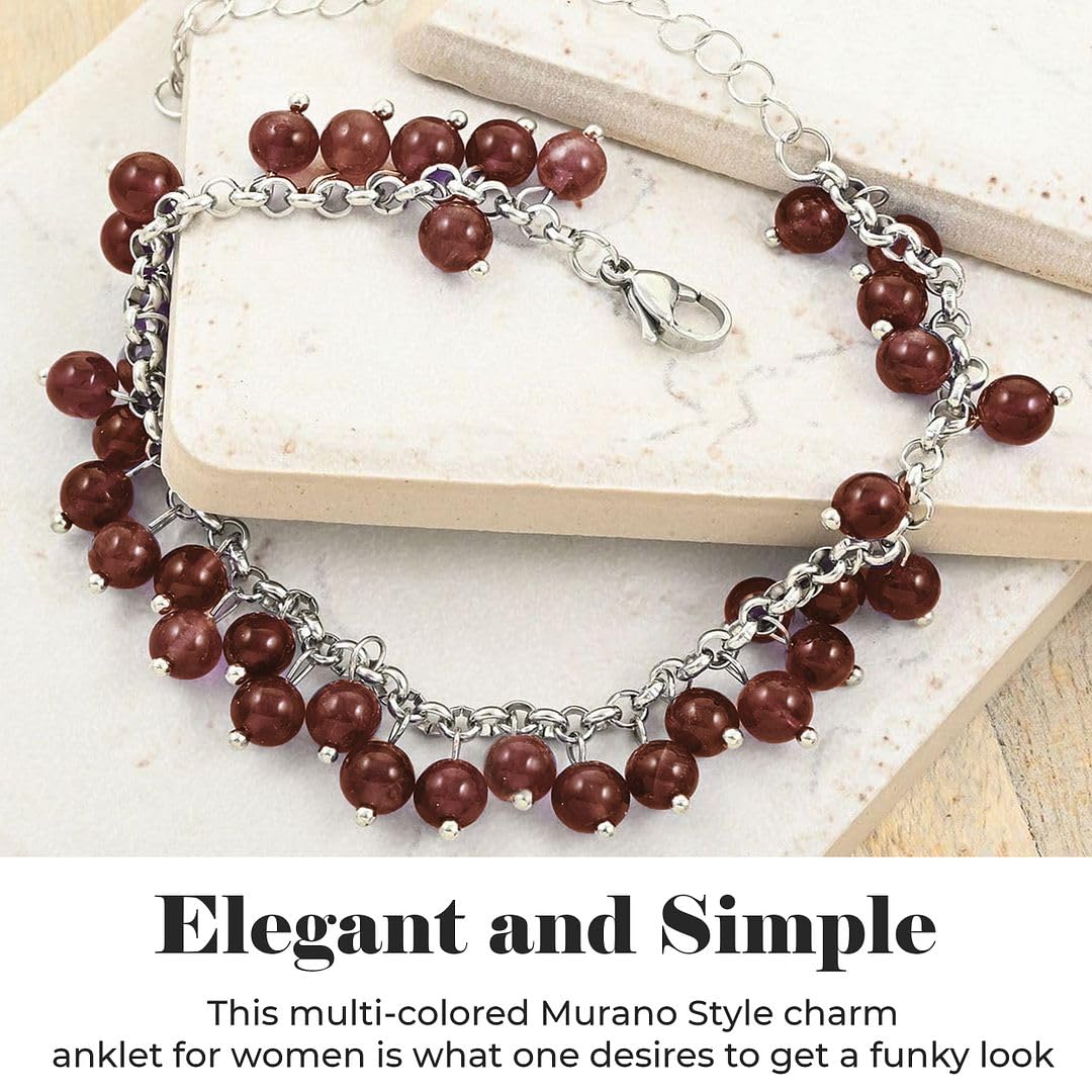 SHOP LC DELIVERING JOY Charm Ankle Bracelets for Women - Adjustable Murano Style Charm Bracelets for women - Beach Fashion Foot Jewelry Beaded Anklet in Stainless Steel Boho Beach Jewelry Gifts - Image 3