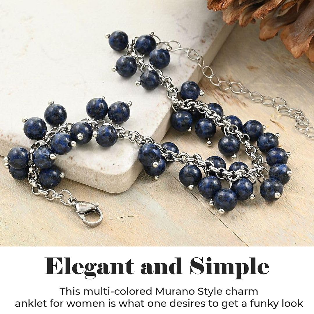 SHOP LC DELIVERING JOY Charm Ankle Bracelets for Women - Adjustable Murano Style Charm Bracelets for women - Beach Fashion Foot Jewelry Beaded Anklet in Stainless Steel Boho Beach Jewelry Gifts - Image 3