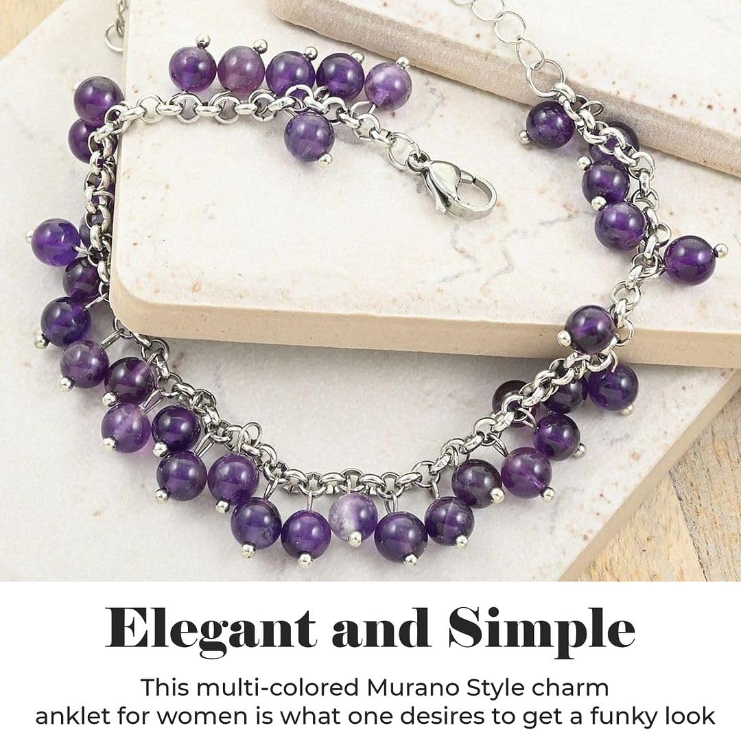SHOP LC DELIVERING JOY Charm Ankle Bracelets for Women - Adjustable Murano Style Charm Bracelets for women - Beach Fashion Foot Jewelry Beaded Anklet in Stainless Steel Boho Beach Jewelry Gifts - Image 3