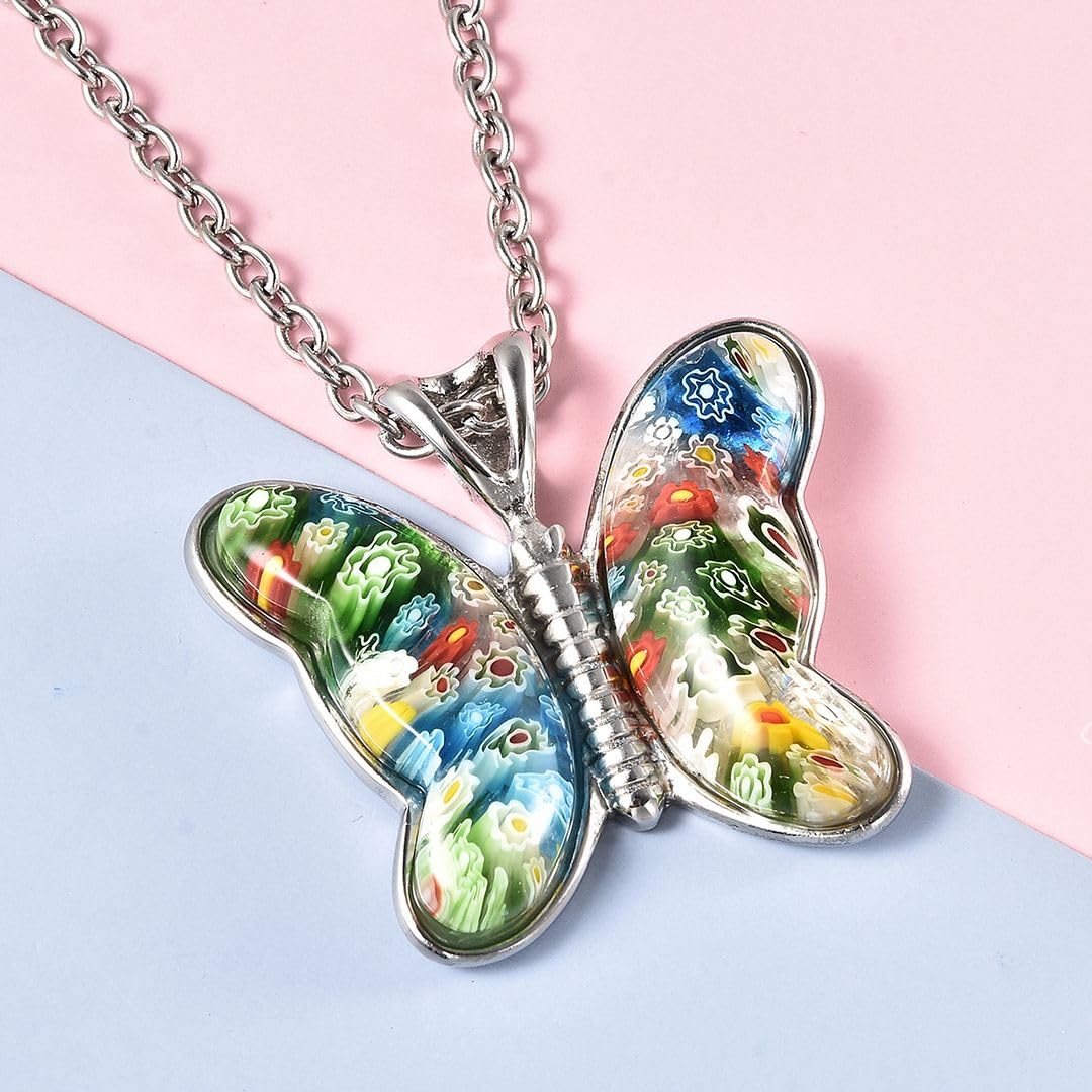 SHOP LC DELIVERING JOY Colorful Dainty Butterfly Necklace for Women Murano Style Millefiori Glass Cute Aesthetic Beach Jewelry Friendship Women for Friend Mom 20" Birthday Christmas Gifts - Image 2