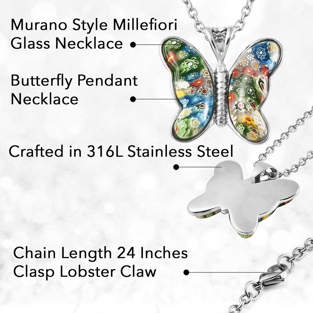 SHOP LC DELIVERING JOY Colorful Dainty Butterfly Necklace for Women Murano Style Millefiori Glass Cute Aesthetic Beach Jewelry Friendship Women for Friend Mom 20" Birthday Christmas Gifts - Image 3